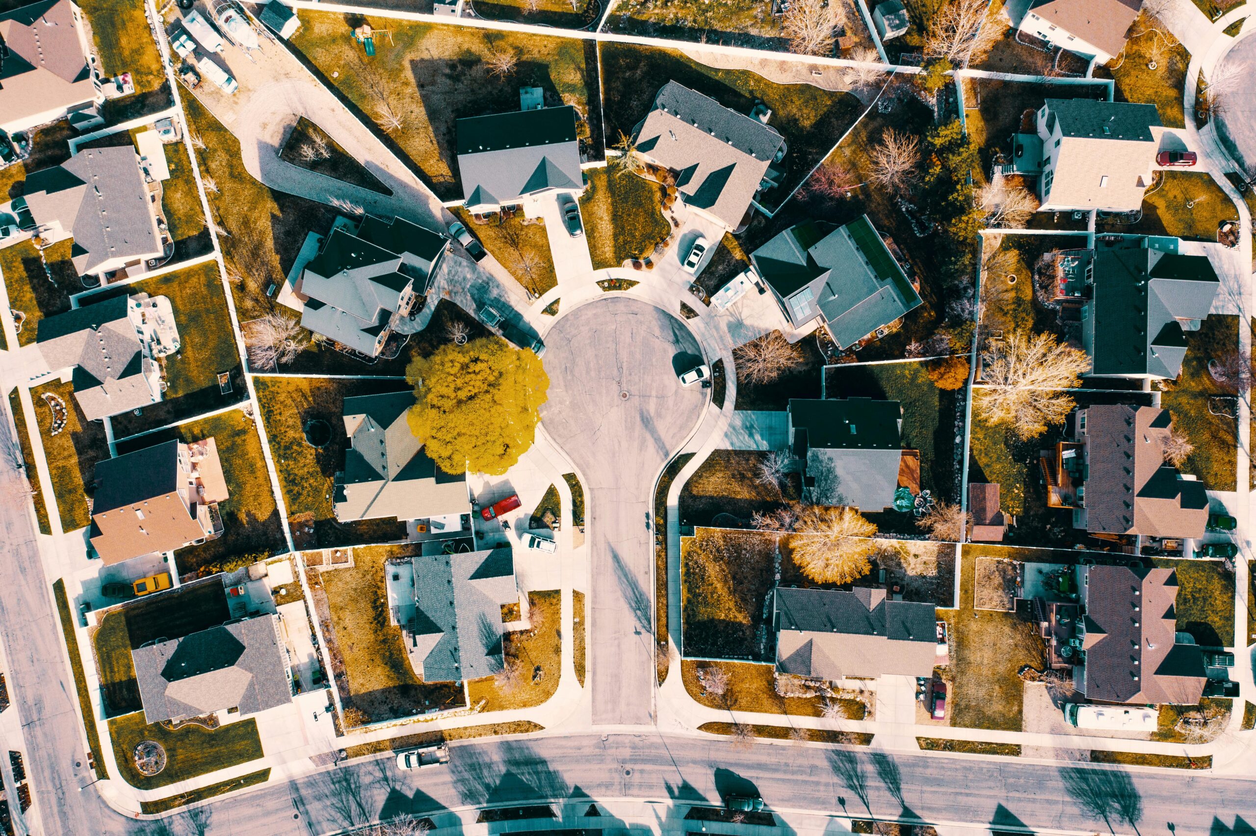 Neighbourhood cul de sac aerial image